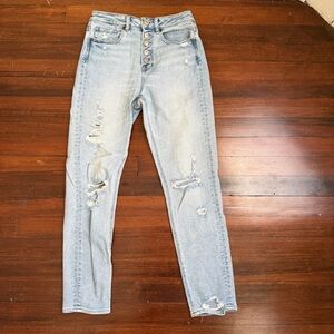 AE Distressed Light Wash Mom Jeans